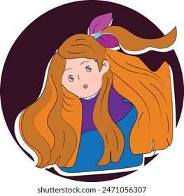 beautiful girl with long hair icon against circular background. 