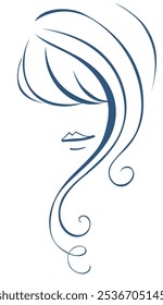 Beautiful girl with long wavy hair isolated on white. Beauty salon icon. Abstract lines hair. Vector stock illustration.