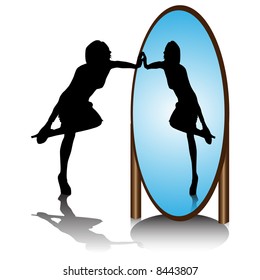 Beautiful girl looking into the mirror