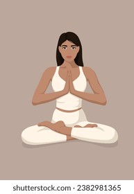 Beautiful girl in lotus position doing yoga, international yoga day. Poster. Vector illustration EPS10