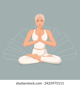 Beautiful girl in lotus position doing yoga, international yoga day. Poster. Vector illustration EPS10