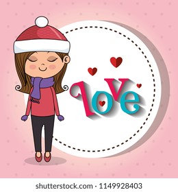beautiful girl with love frame kawaii character