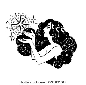 A beautiful girl with lush hair holding a magical star