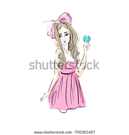 Beautiful girl with macaroon