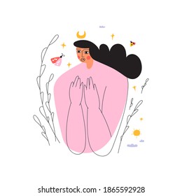 Beautiful girl. Magical concept.  Vector illustration on white background. 