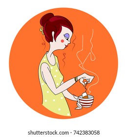 beautiful girl makes tea. vector background