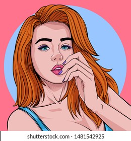 Beautiful girl makeup fashion hairdressing Eyes glamour Illustration vector On pop art comic style