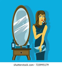 Beautiful Girl at the Mirror. Vector illustration