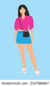 Beautiful girl model posing, vector illustration. Empty face. Face without eyes, nose, mouth, eyebrows.