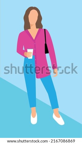 Beautiful girl model posing, vector illustration. Empty face. Face without eyes, nose, mouth, eyebrows.