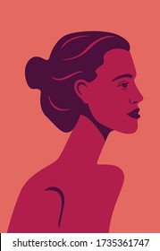 beautiful girl model in profile on red