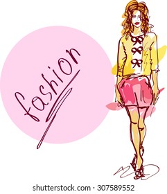 Beautiful girl, model, vector, sketch