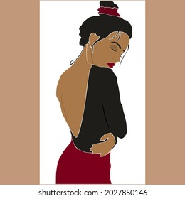 A beautiful girl in a mysterious pose, in the image of a Spanish woman with red lipstick. Fashionable flat image. The image of a woman.
