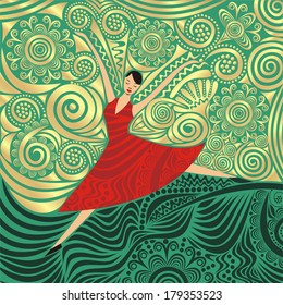 Beautiful girl nature pattern background summer spring vector illustration