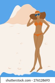 beautiful girl on the beach in the hat