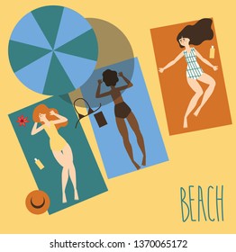 Beautiful girl on the beach top view.