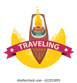 Beautiful girl on a boat. Sea adventure. Vector illustration