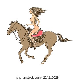 Beautiful girl on a horse, rider, vector illustration.