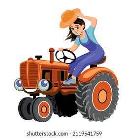 beautiful girl on a tractor