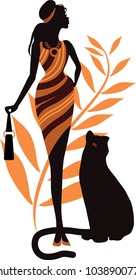 Beautiful girl with a panther. Fashion woman concept stylish vector illustration. Elegant shopping idea