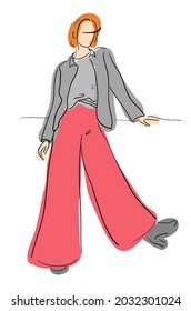Beautiful girl in in pants and jacket, simple bright fashion illustration, flat vector