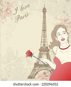 Beautiful girl in Paris near the Eiffel Tower