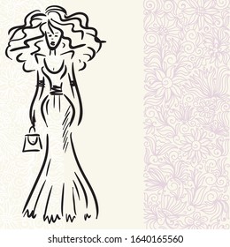 Beautiful girl and pattern background. Vector illustration