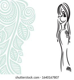 Beautiful girl and pattern background. Vector illustration