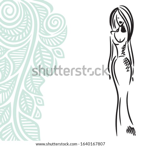 Beautiful girl and pattern background. Vector illustration