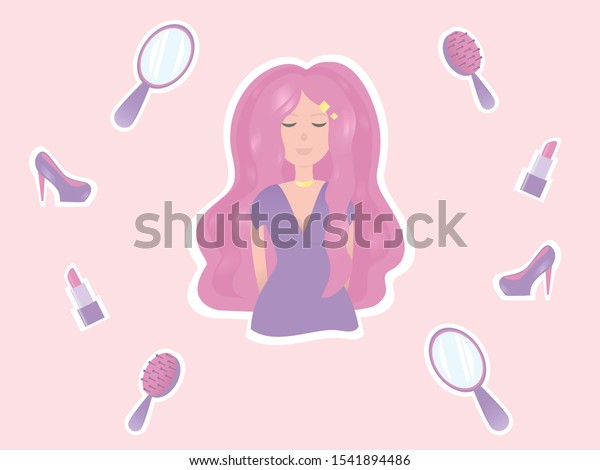 Beautiful Girl Pink Hair Mirror Shoes Stock Vector Royalty Free 1541894486 Shutterstock 8760