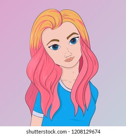 Beautiful girl with pink hair vector illustration