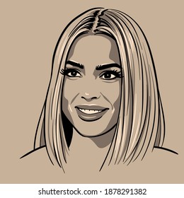 Beautiful girl portrait. Cartoon style. Digital sketch hand drawing vector. Illustration.