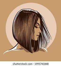 Beautiful girl portrait. Cartoon style. Digital sketch hand drawing vector. Illustration.