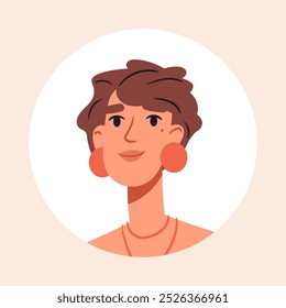 Retrato de menina bonito. Avatar menina bonito, rosto de mulher impressionante, ilustração vetor plana jovem senhora. Retrato de personagem feminino