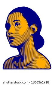 beautiful girl portrait hatch drawing retro vintage art