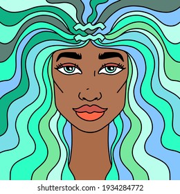 Beautiful girl portrait. Zodiac sign aquarius. Vector illustration.
