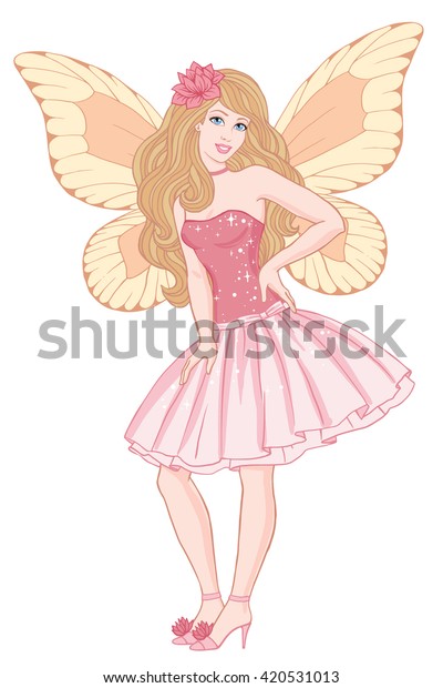 Download Beautiful Girl Posing Pink Dress Butterfly Stock Vector ...