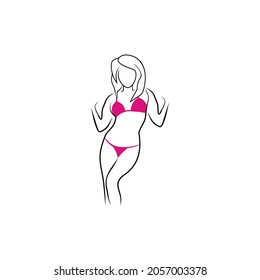 Beautiful Girl Posing In A Swimsuit Logo Vector Line Art Style