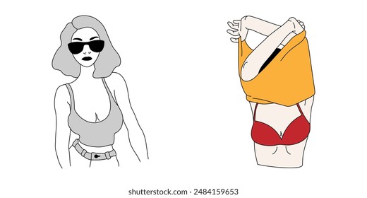 A beautiful girl. A pretty woman. In glasses. Illustration.