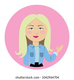 beautiful girl or pretty woman icon with pink lips, blonde hair. flat design vector