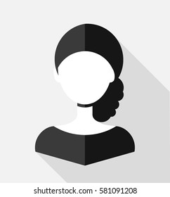 beautiful girl or pretty woman icon wearing dress in flat design on grey square background with shadow effect