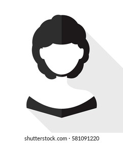 beautiful girl or pretty woman icon wearing dress in flat design on white square background with shadow effect