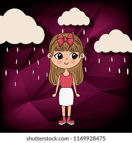 beautiful girl in the rain kawaii character