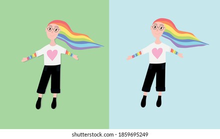 beautiful girl with rainbow hair.