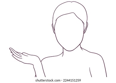 beautiful girl raise her palm hand drawn style vector illustration