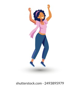 The beautiful girl raised her hands in delight. A simple vector illustration of a cartoon-style man on a white background.