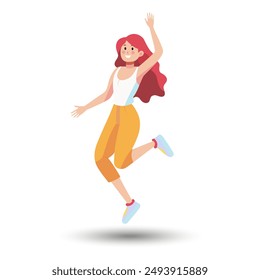 The beautiful girl raised her hands in delight. A simple vector illustration of a cartoon-style man on a white background.