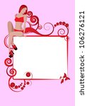 the beautiful girl in a red bathing suit sits on a frame