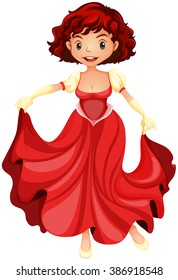 Beautiful girl in red dress illustration