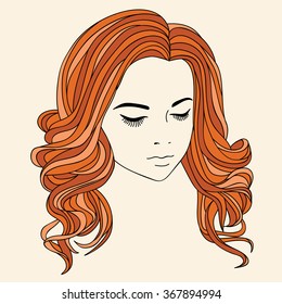 Beautiful girl with red hair. Hairstyle. Logo.